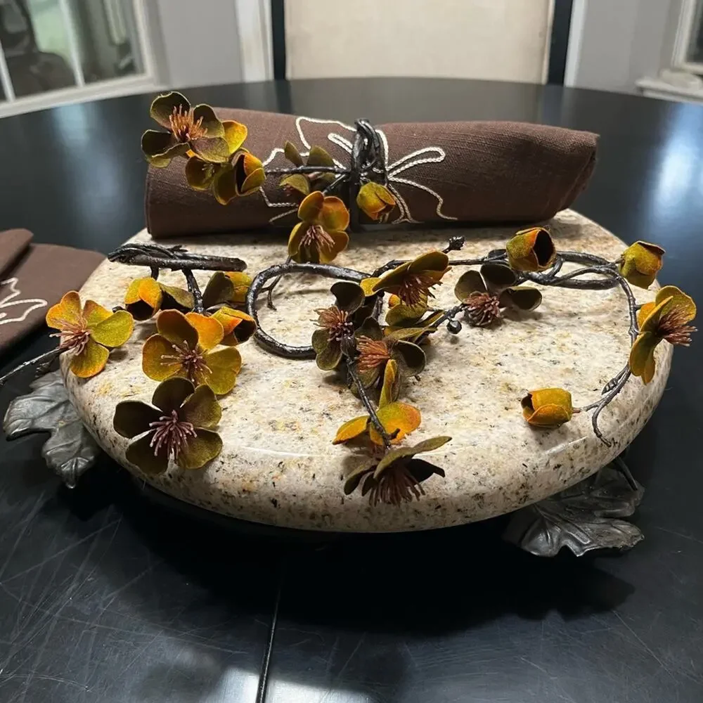NEW Z Gallerie Twigs Flowers Fall Dining Table Napkin Rings Holders Set 4 NWOT